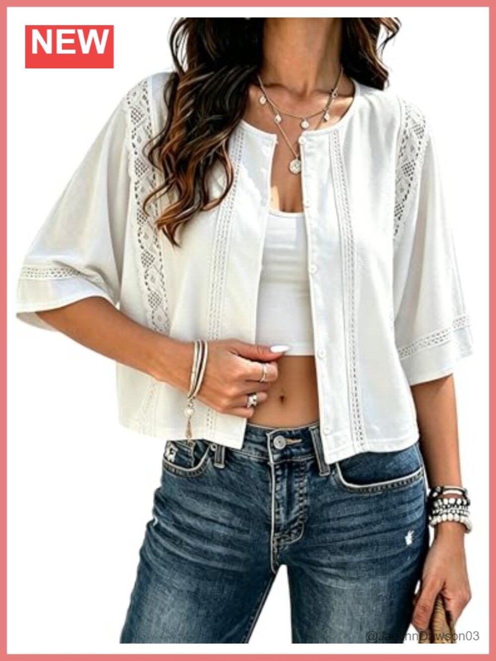Lace Crochet Cardigan Half Sleeve Button Down Top